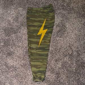 Aviator Nation Green Camouflage Joggers with Yellow Bolt